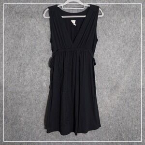 Billabong Dress Large L Embroidered Sash Ties V Neck‎ Sleeveless Stretch Black